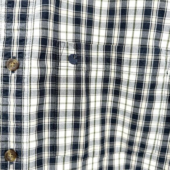 Carhartt Shirt Men's Medium Outdoor Button Up Short Sleeve Plaid Logo Pocket - Picture 4 of 8